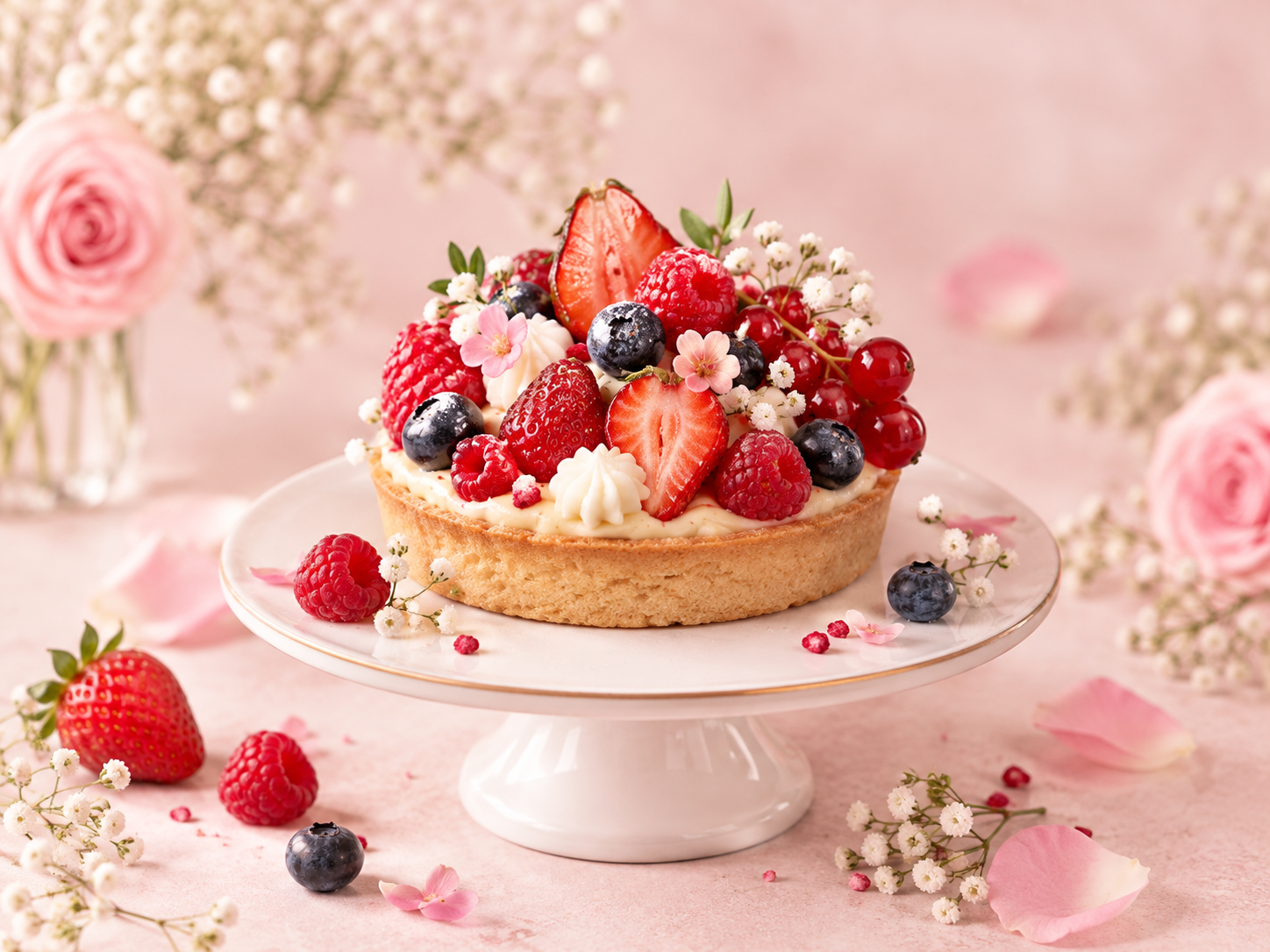 Ягодный тарт с клубникой, малиной, голубикой и смородиной